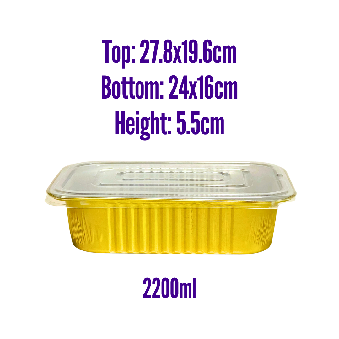 Aluminum Food Container with Lid (2200ml) – 5pcs - Bakers Box ME Aluminum Food Container with Lid (2200ml) - 5pcs - Image 2